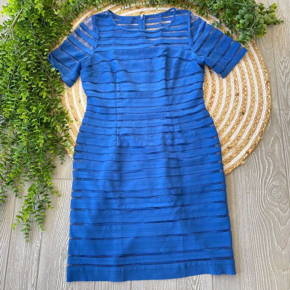 ADRIANNA PAPELL Womens Polyester Blend Short Sleeve Sheer Sheath Dress Size Sm